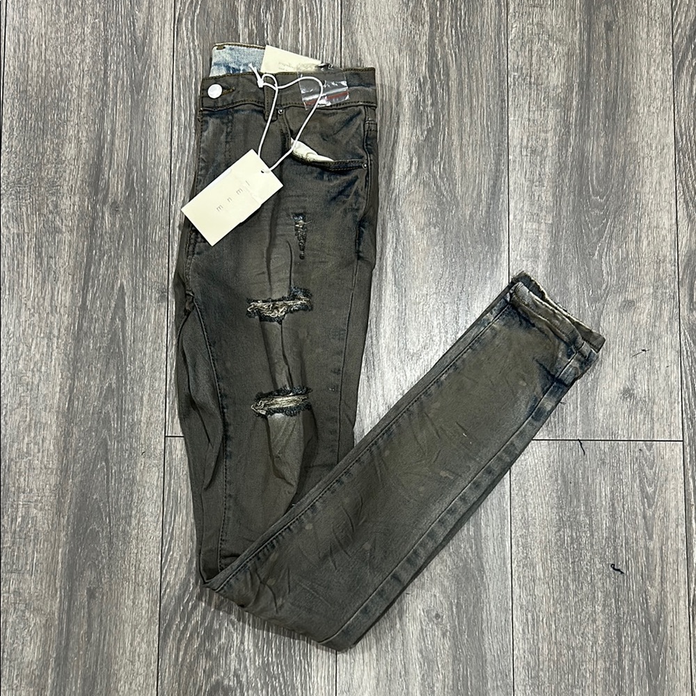 MNML Black Skinny Jeans Distressed Tapered Fit